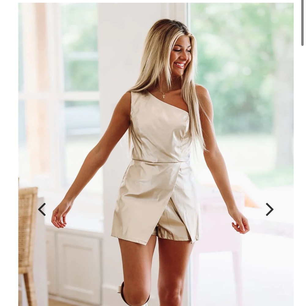Save the Best Vegan Leather Romper- champagne gold